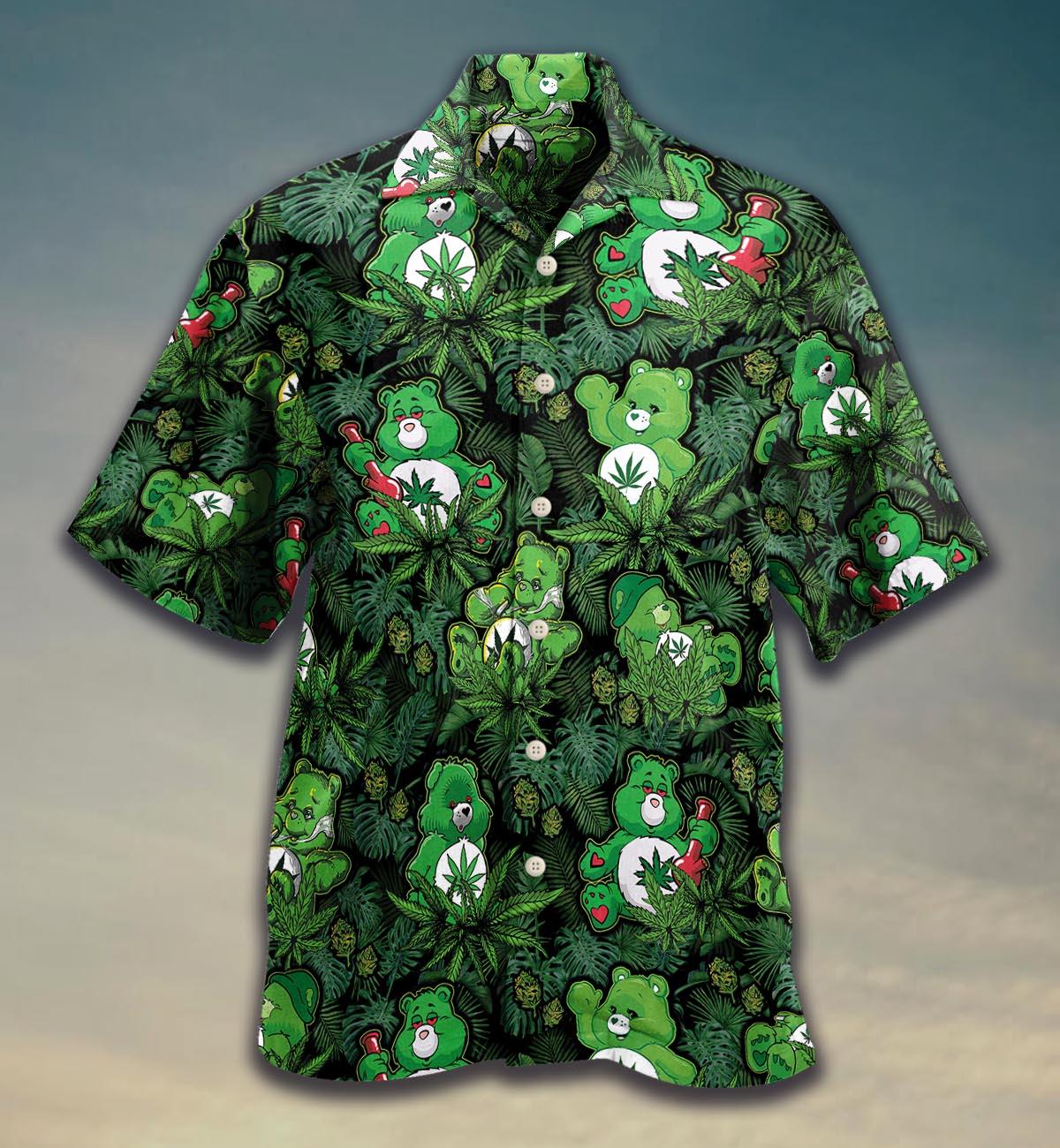 Weed Leaf Don't Care Bear Unisex Hawaiian Aloha Shirts #DH{Size}