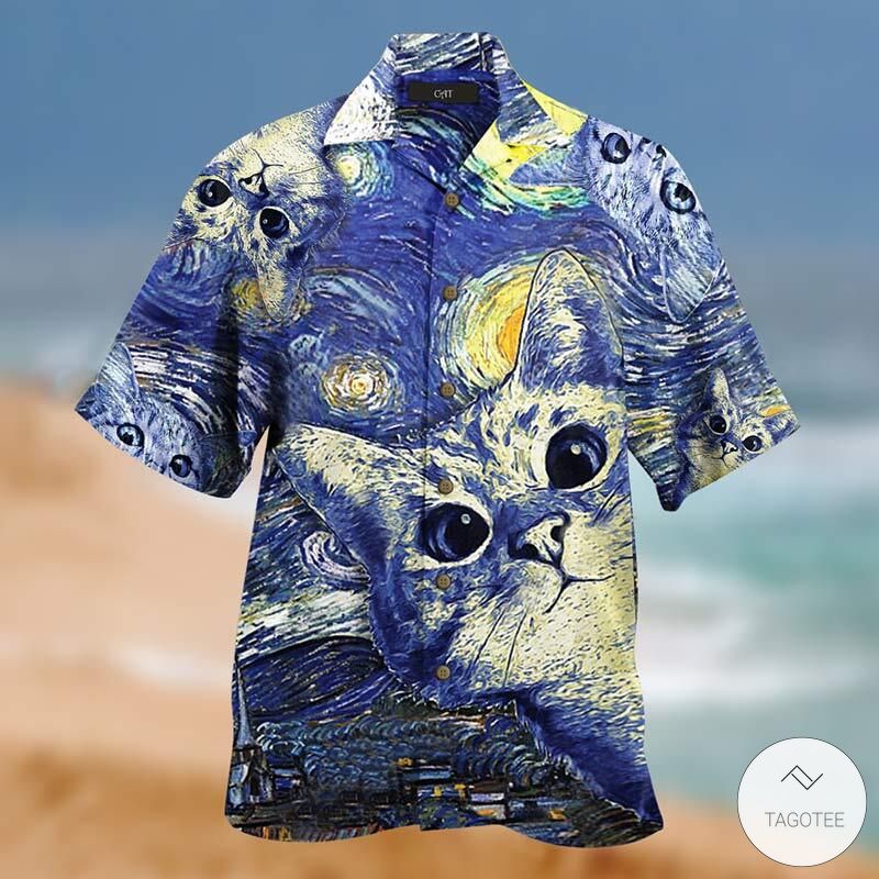 Starry Night Cats Unisex Hawaiian Shirt{Size}