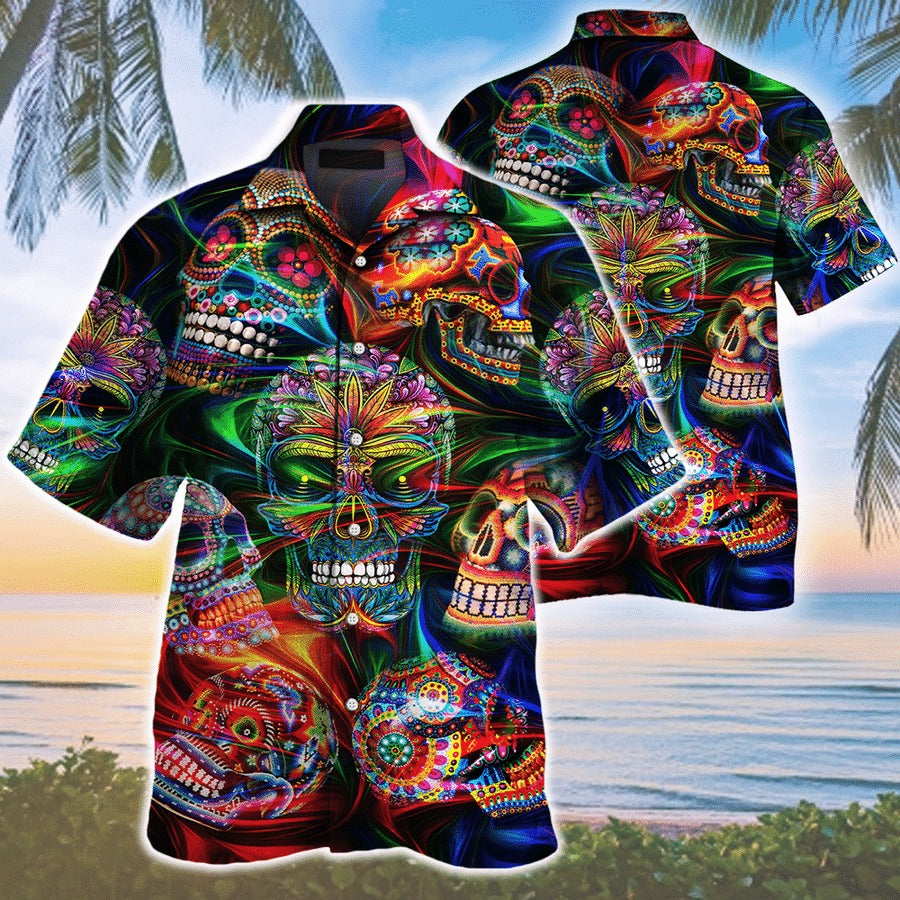 Sugar Skull Spychedelic Pattern Hawaiian Shirt{Size}