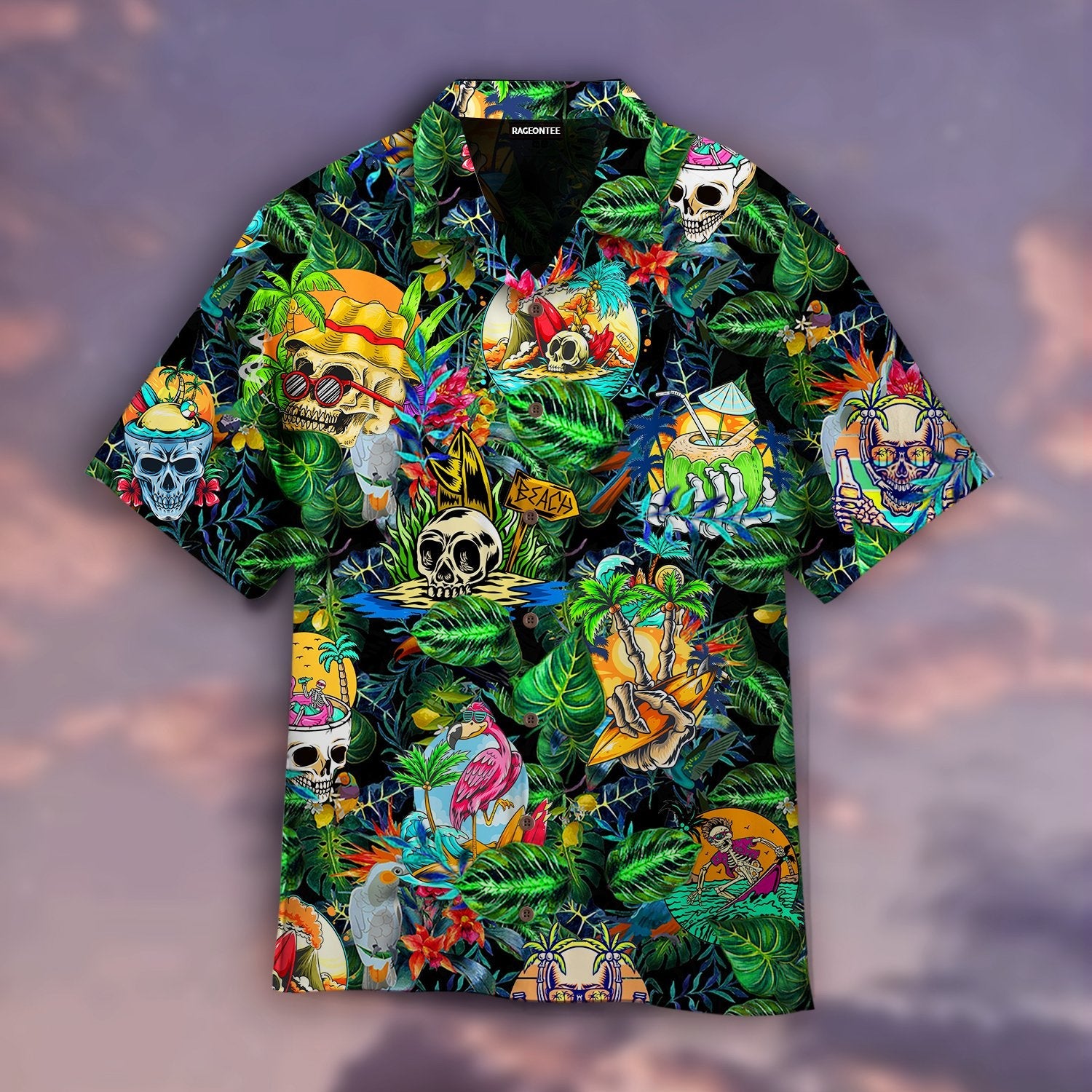 Summer Skeleton Skull Beach Party Halloween Hawaiian Shirt | For Men & Women | Adult | WT1129{Size}