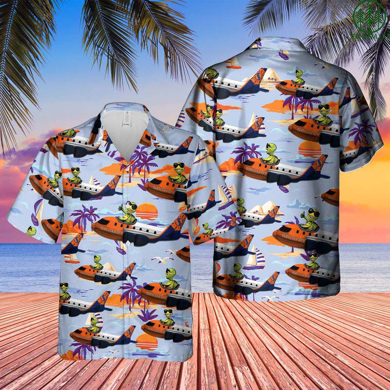 Sun Country Airlines Turtle On Boeing Hawaiian Shirt{Size}