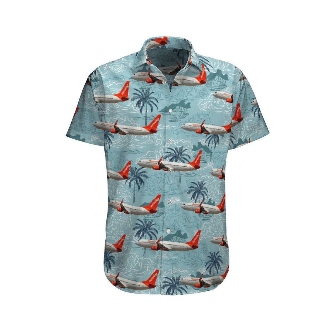 Sunwing airlines boeing 73786Q hawaiian shirt{Size}