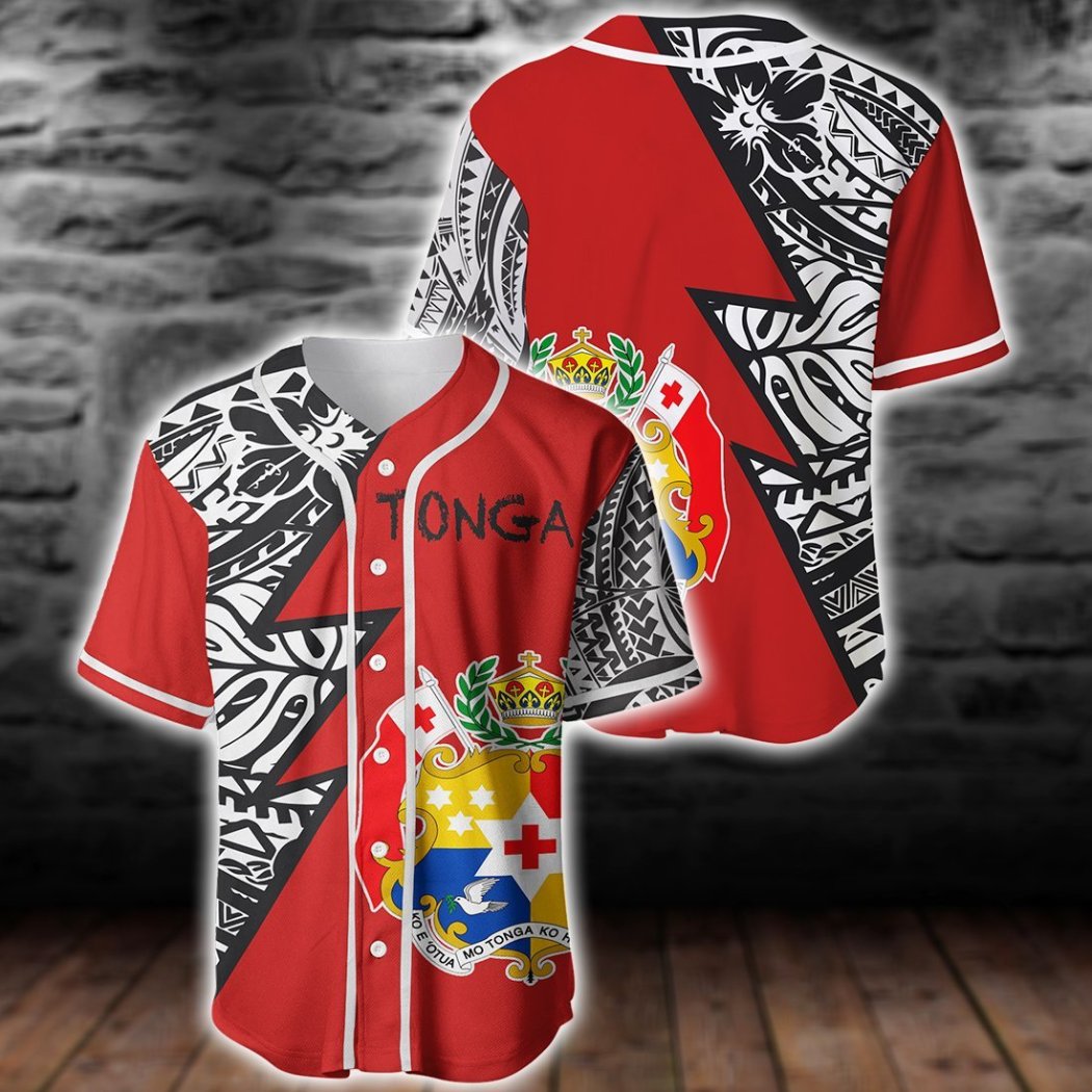 Tonga Coat Of Arms Polynesian Tattoo Baseball Jersey Shirt{Size}