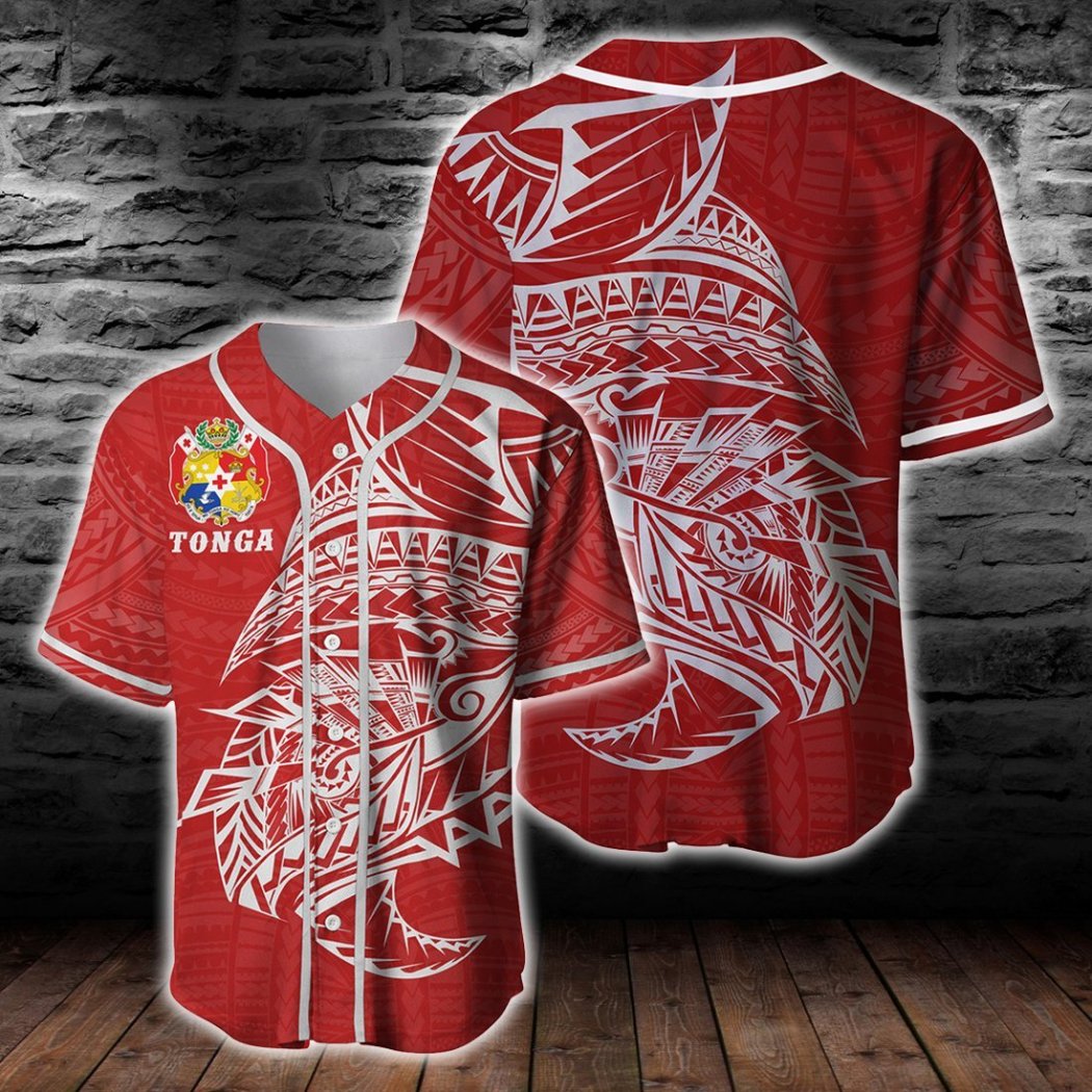 Tonga Coat Of Arms Polynesian Tattoo Style Baseball Jersey Shirt{Size}