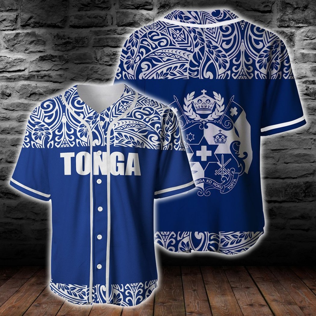 Tonga Polynesian Blue And White Baseball Jersey{Size}