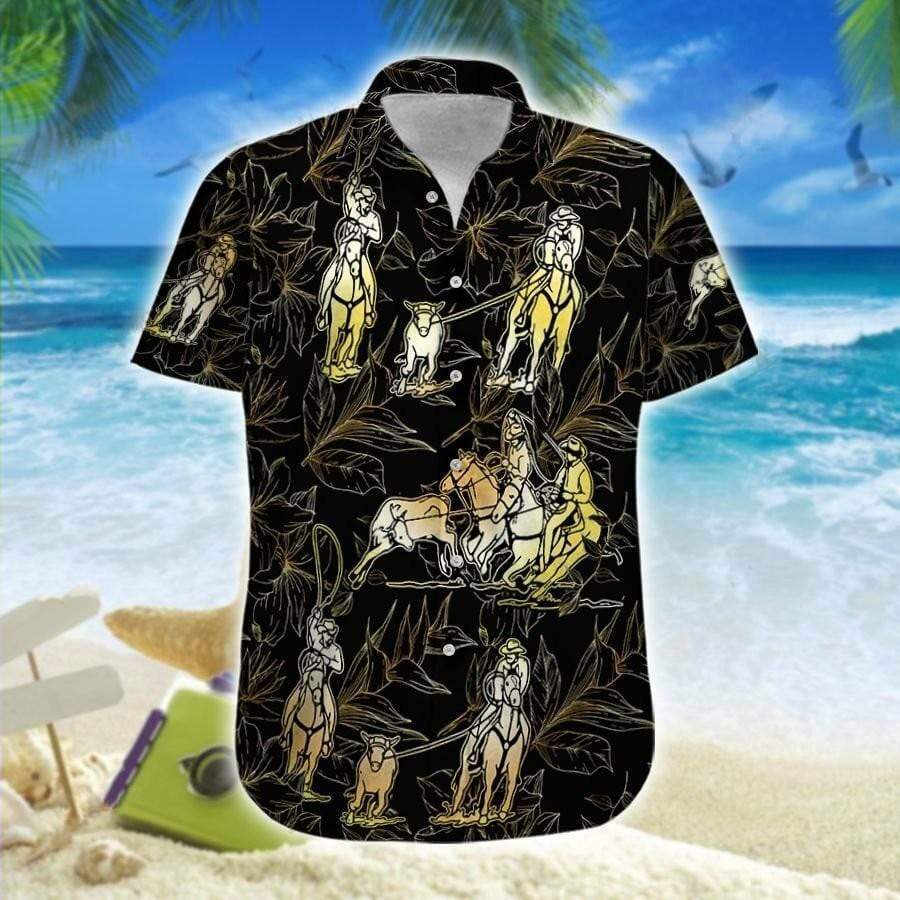 Team Roping Black Background Hawaiian Shirt | For Men & Women | Adult | HW7409{Size}