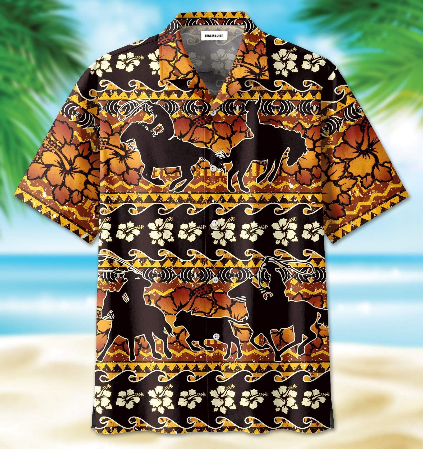 Team Roping Flower Pattern Hawaiian Shirt | For Men & Women | Adult | HW7411{Size}