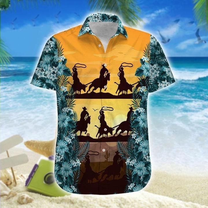 Team Roping Hawai Sunset Hawaiian Shirt | For Men & Women | Adult | HW8237{Size}