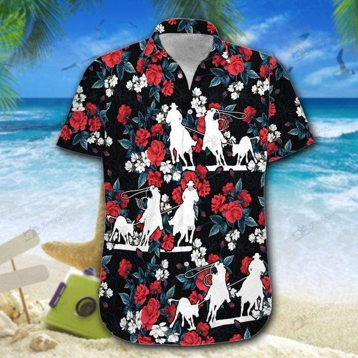 Team Roping Rose Red Hawaiian Shirts Or Beach Shorts #Xh{Size}