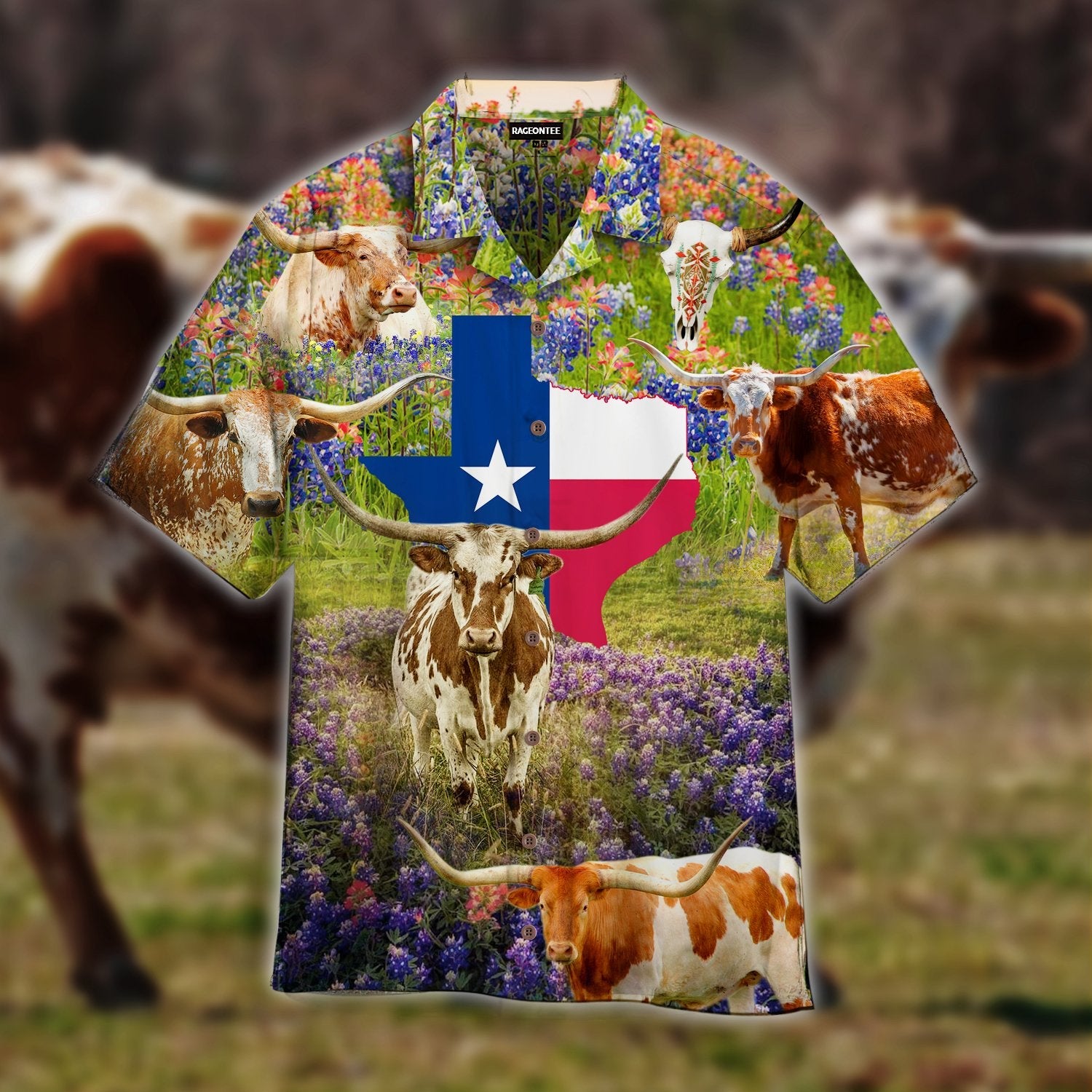 Texas Cow In Bluebonnet Field Hawaiian Shirt | For Men & Women | Adult | WT1320{Size}