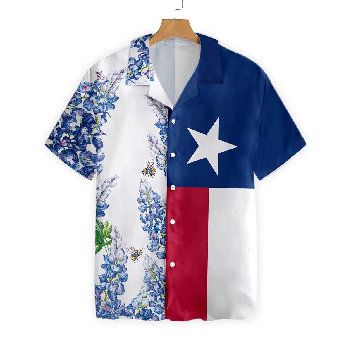 Texas Flag Bluebonnets Hawaiian Shirt{Size}