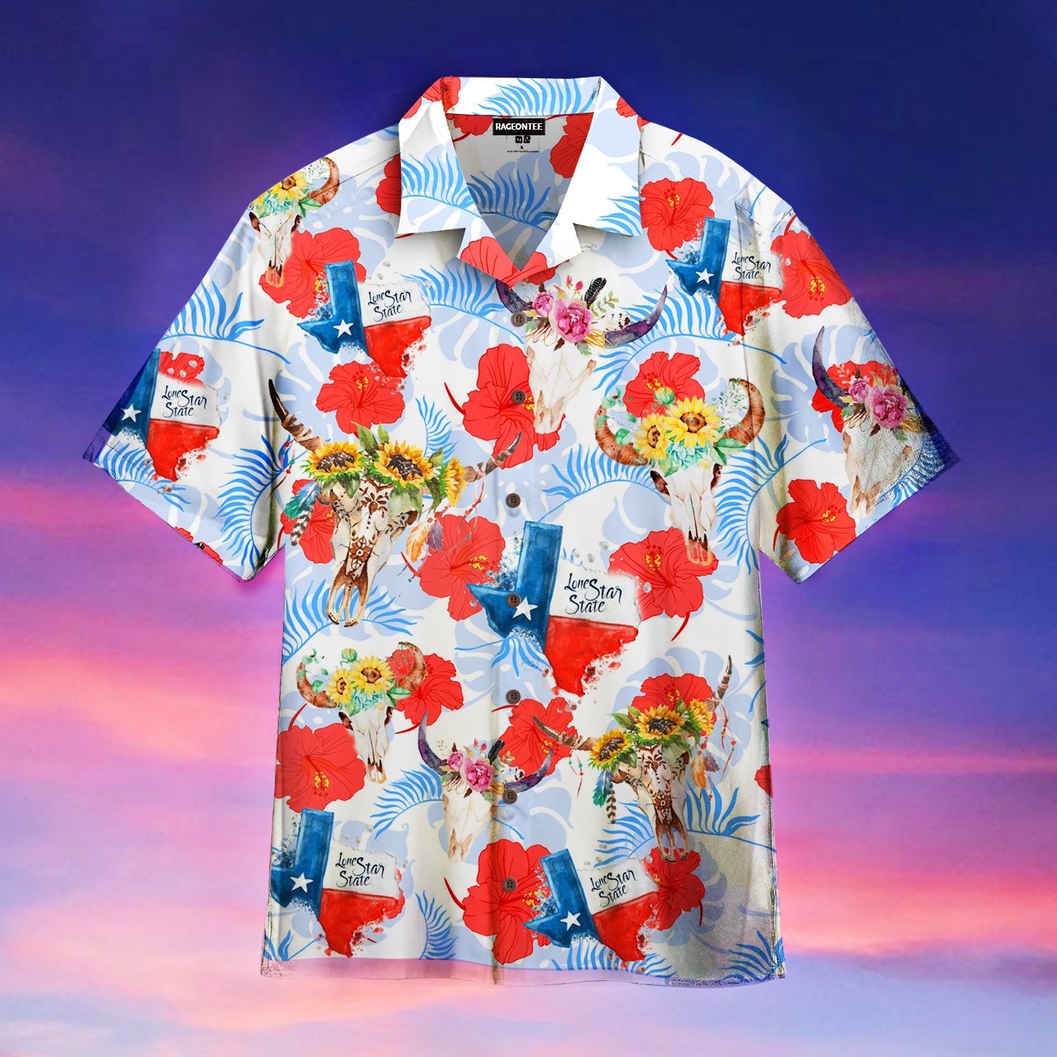 Texas Tropical Flag And Cow Skull Hawaiian Shirt | For Men & Women | Adult | WT1526{Size}