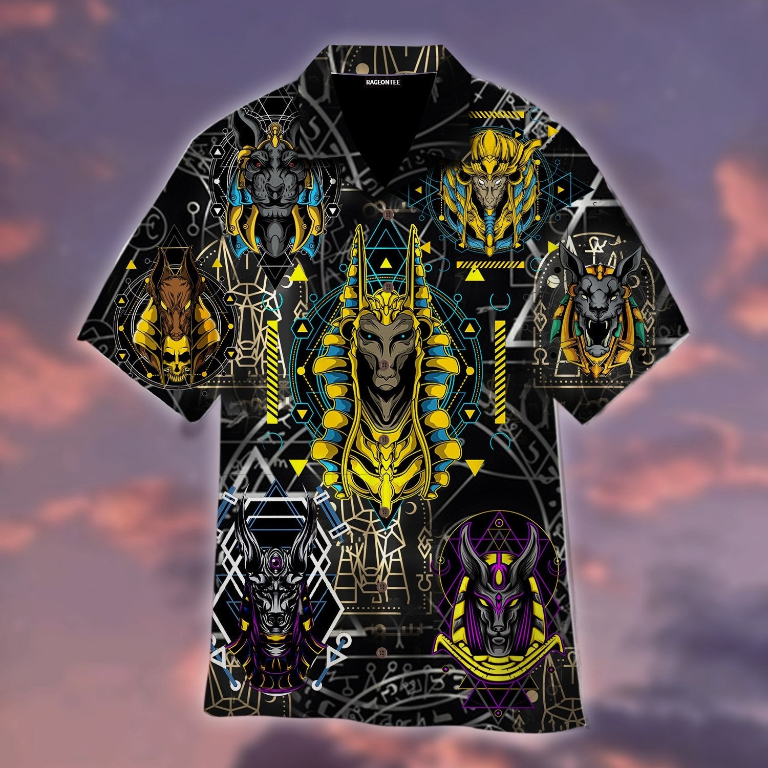 The Egyptian God Anubis Geometry Hawaiian Shirt | For Men & Women | Adult | WT1150{Size}