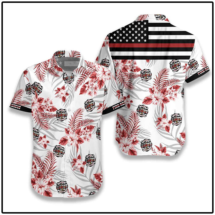 The Red Line Flag Firefighter Hawaiian Shirt{Size}