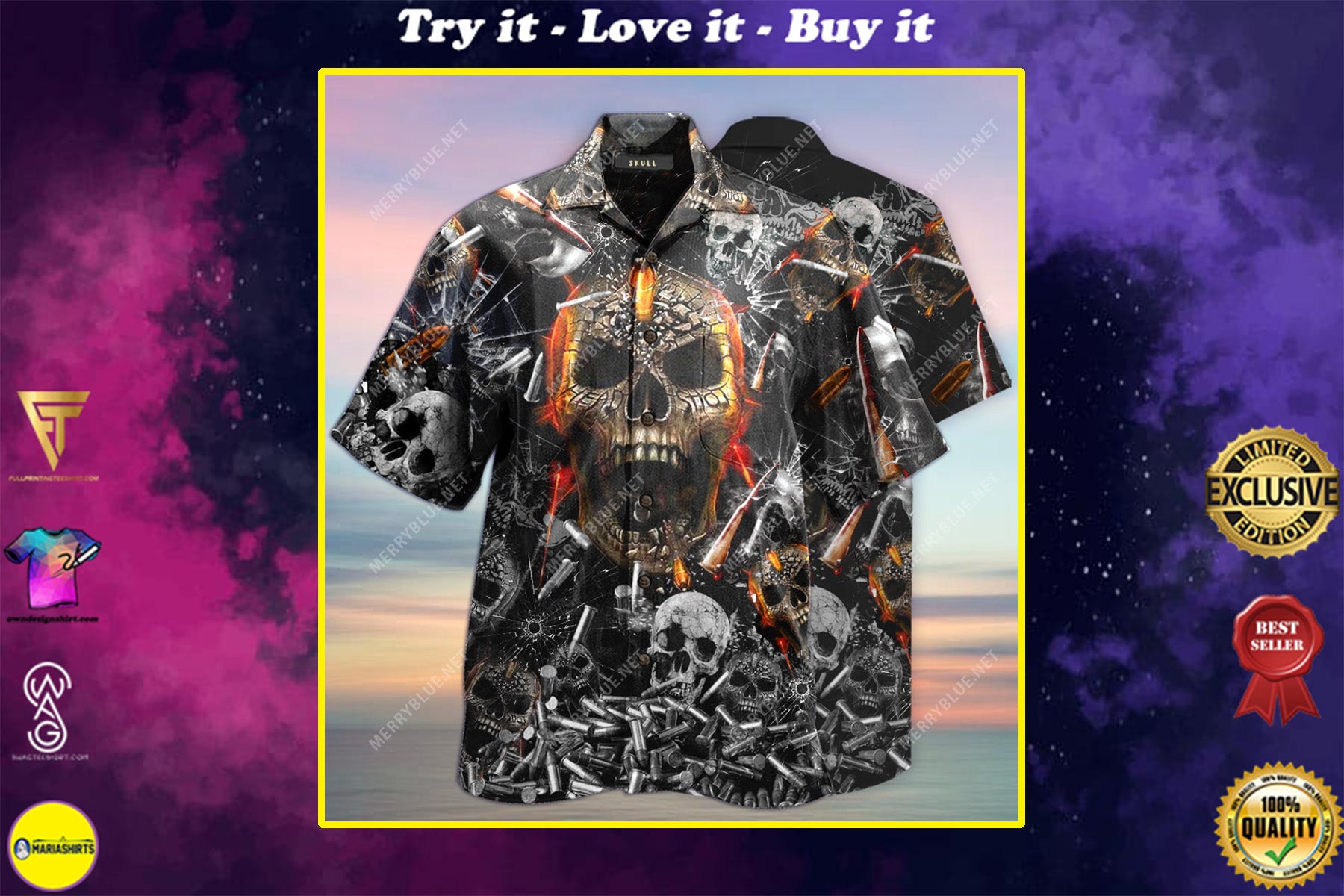 The Skull Gun All Over Printed Hawaiian Shirt{Size}