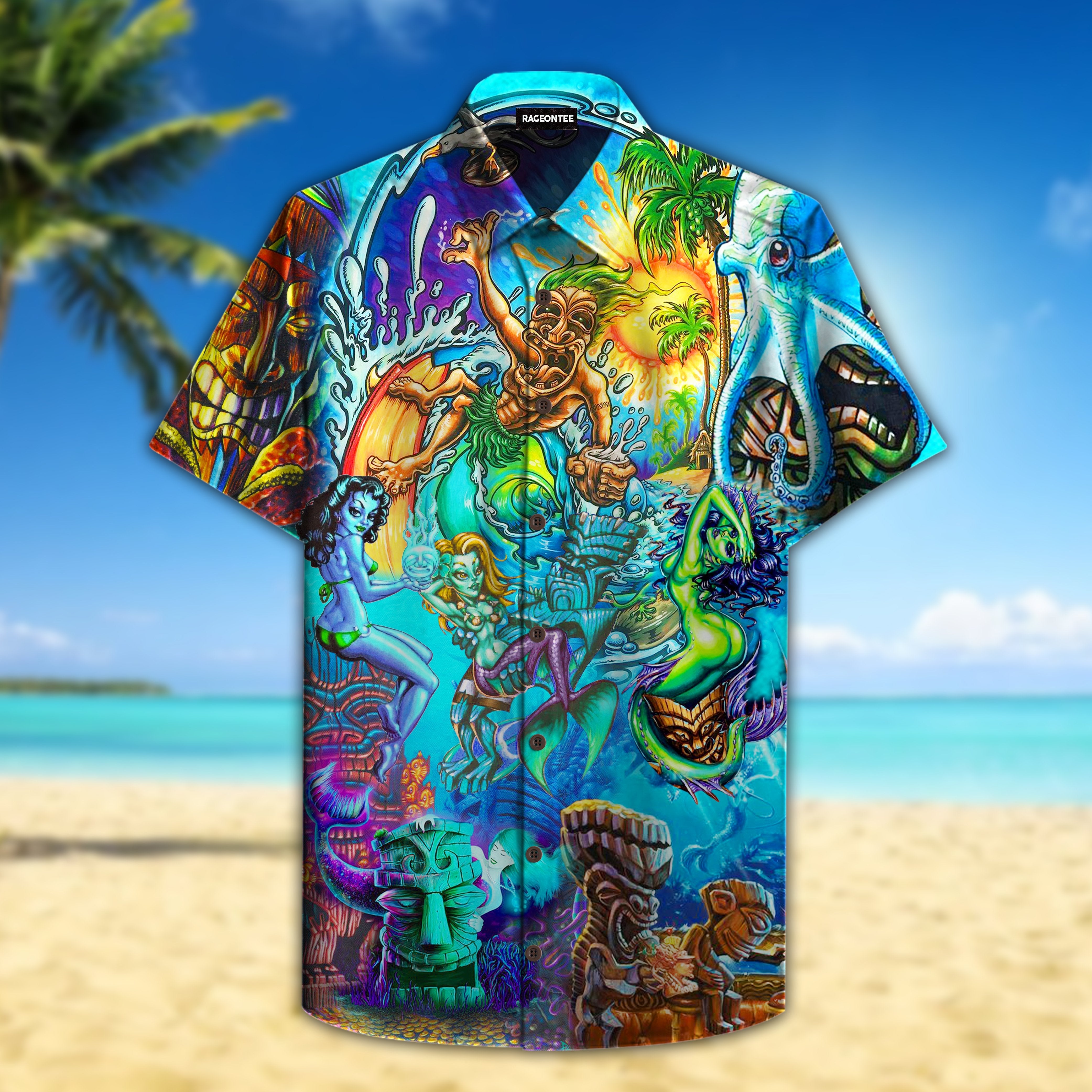 Tiki And Mermaid Island Hawaiian Shirt | For Men & Women | Adult | HW4214{Size}