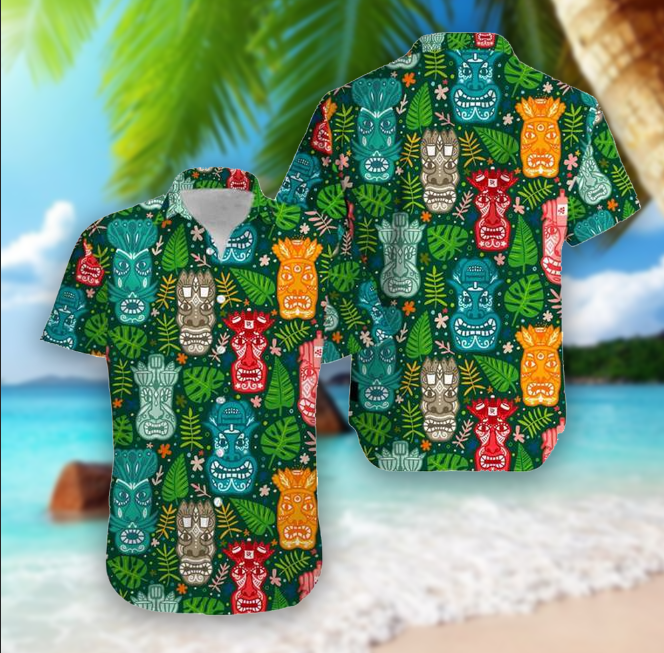 Tiki Tropical Green Aloha Hawaiian Shirt | For Men & Women | Adult | HW3826{Size}