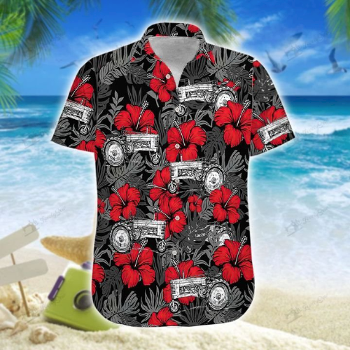 Tractor Red Hibiscus Hawaiian Shirt | For Men & Women | Adult | HW7107{Size}