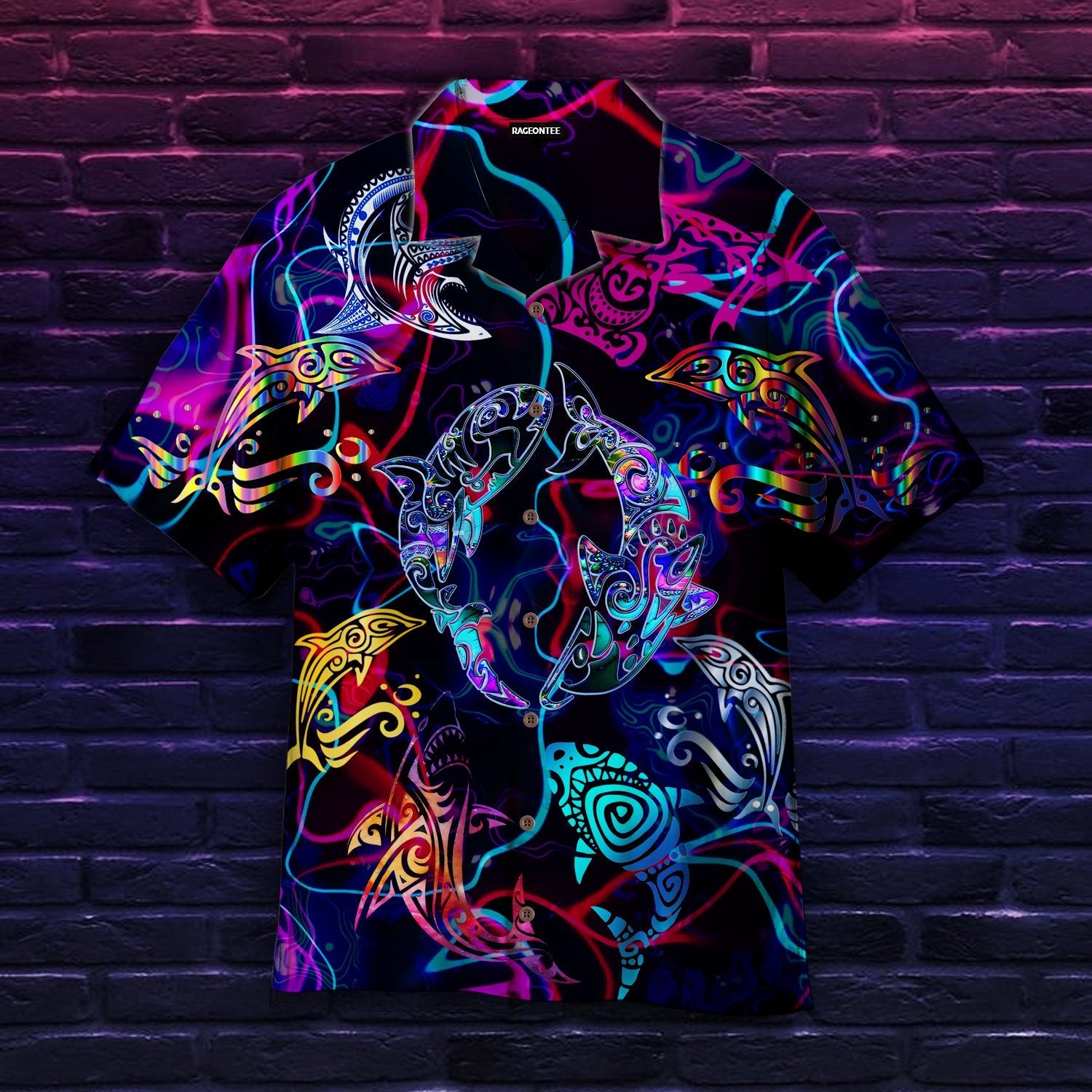 Tribal Shark Maori Neon Hawaiian Shirt | For Men & Women | Adult | HW4878{Size}