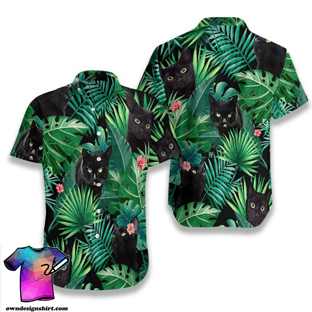 Tropical Black Cat Hawaiian Shirt{Size}