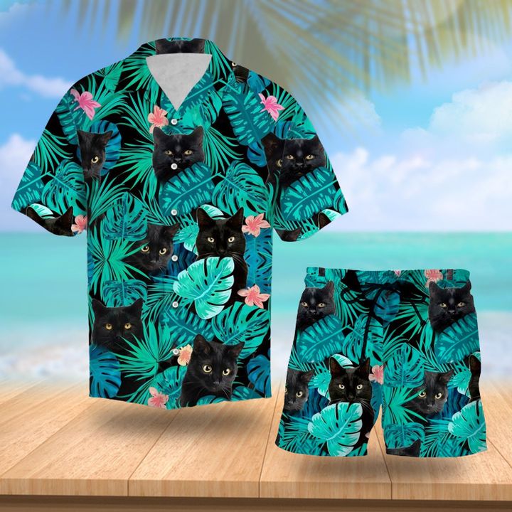 Tropical Black Cat Hawaiian Shirt{Size}