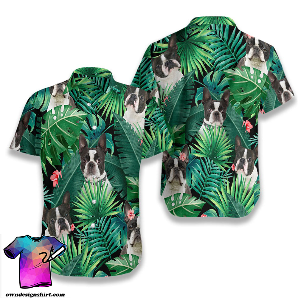 Tropical Boston Terrier Hawaiian Shirt{Size}