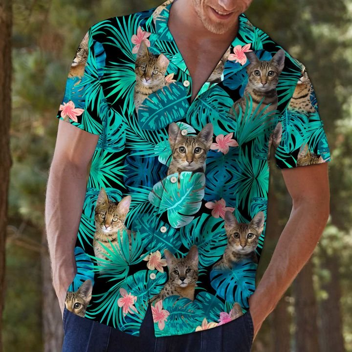 Tropical Cat And Flower Hawaiian Shirt{Size}