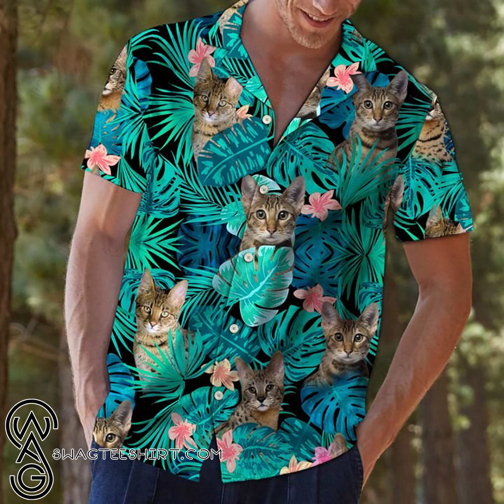 Tropical Cat And Flower Hawaiian Shirt â Maria{Size}