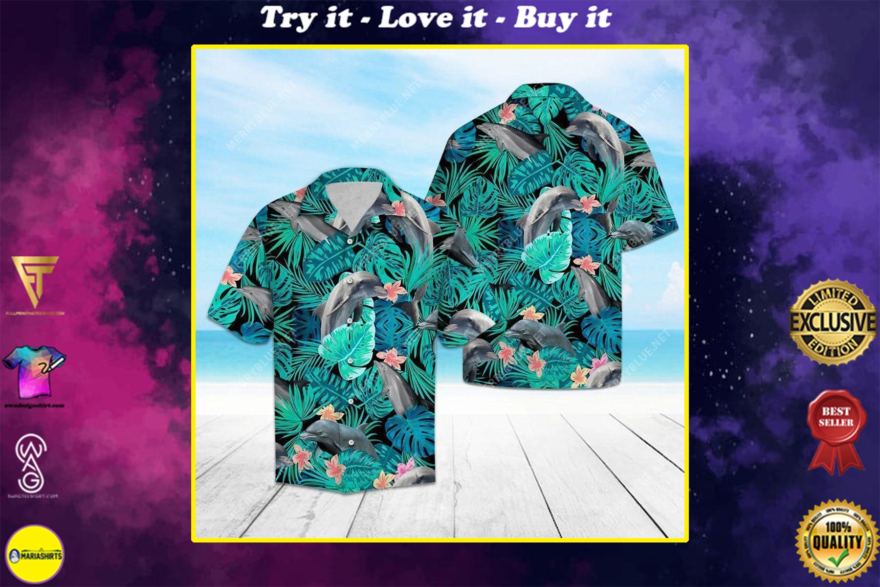 Tropical Dolphin All Over Printed Hawaiian Shirt{Size}