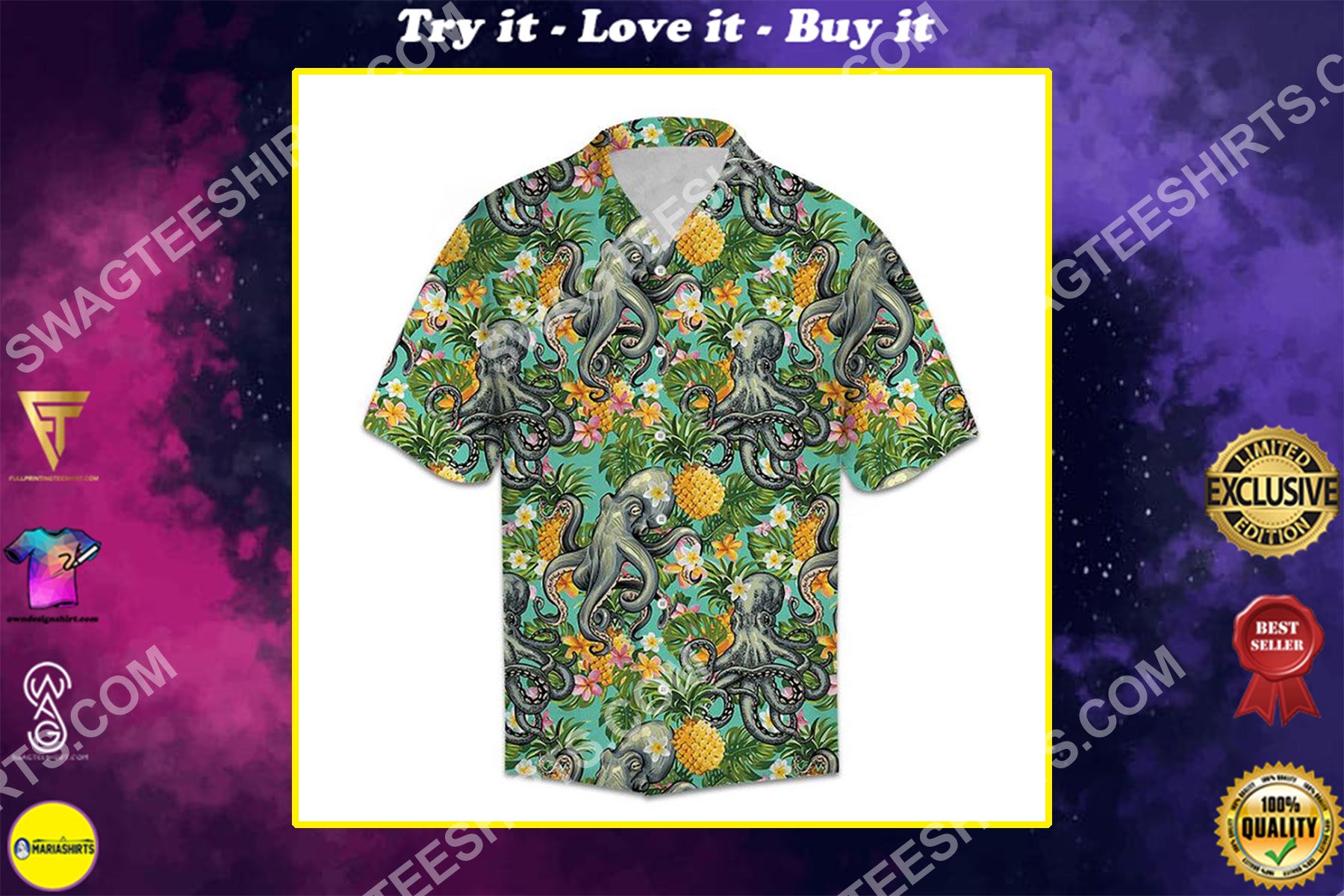 Tropical Floral Pineapple Octopus All Over Printed Hawaiian Shirt{Size}