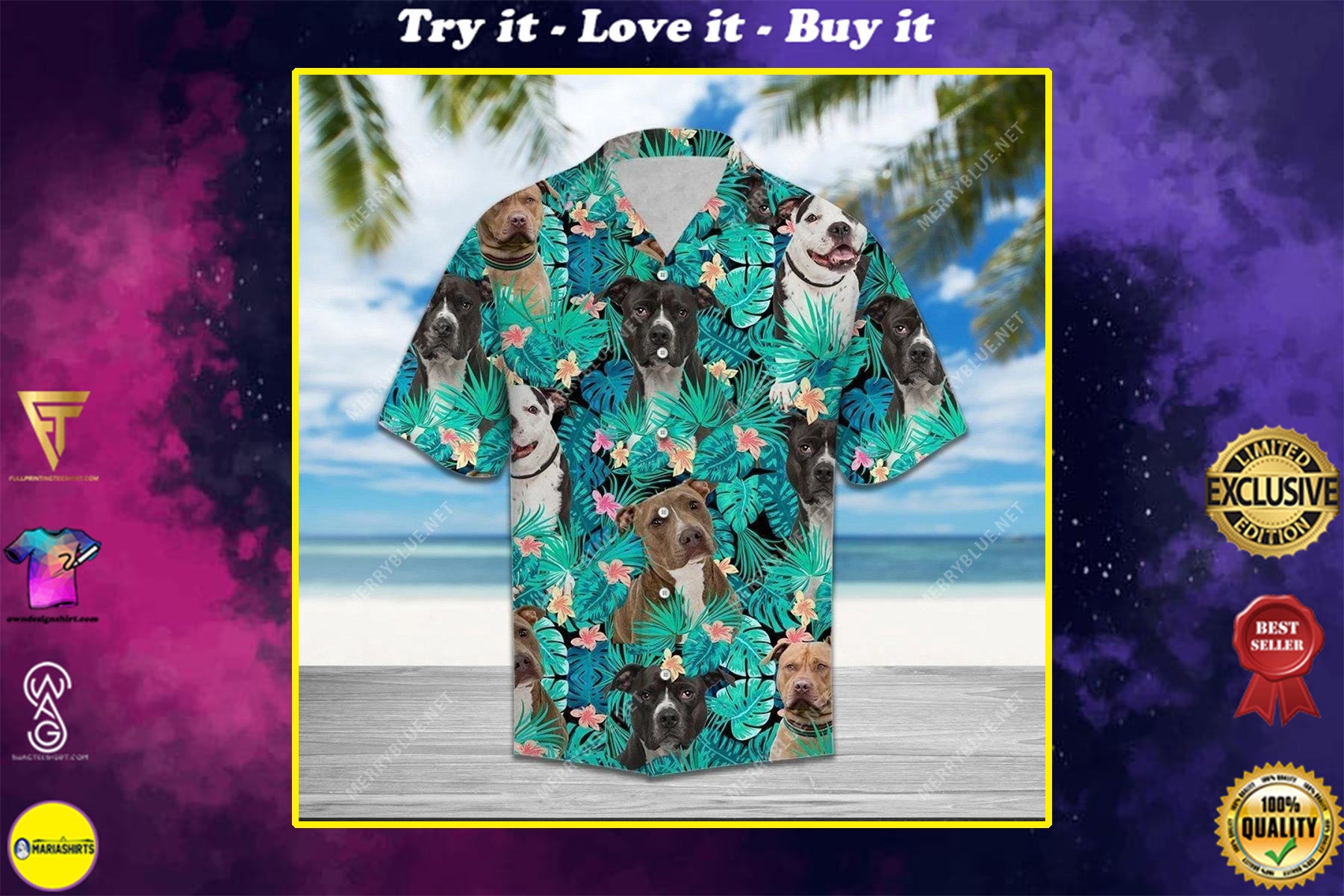 Tropical Flower Summer American Pit Bull All Over Printed Hawaiian Shirt{Size}