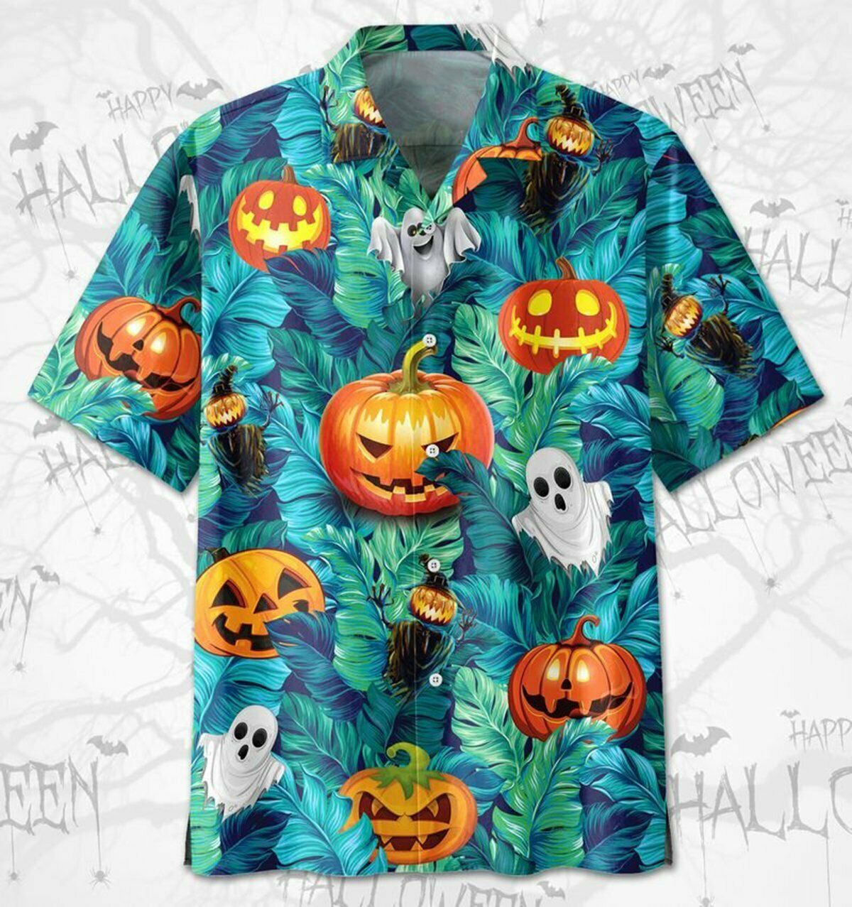 Tropical Halloween Pumpkin Ghost Devil Hawaiian Shirt | For Men & Women | Adult | HW9254{Size}