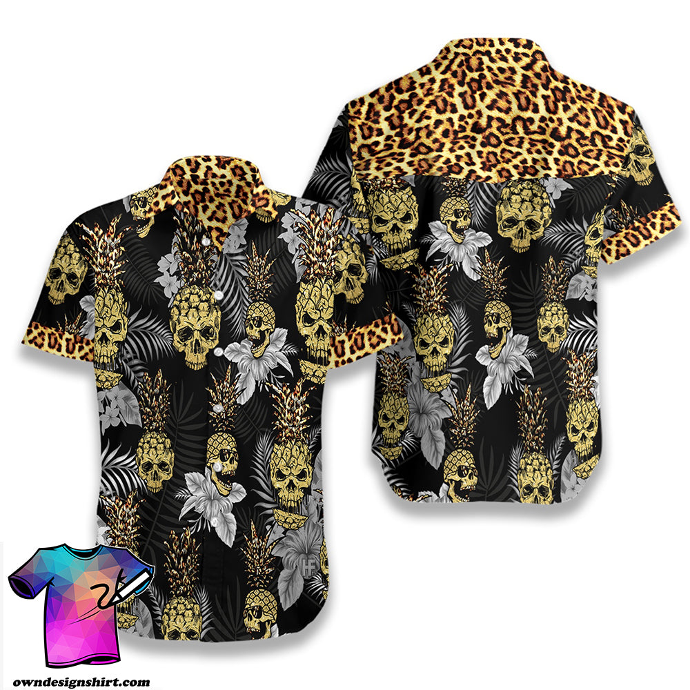 Tropical Pine Apple Skull Leopard Hawaiian Shirt{Size}