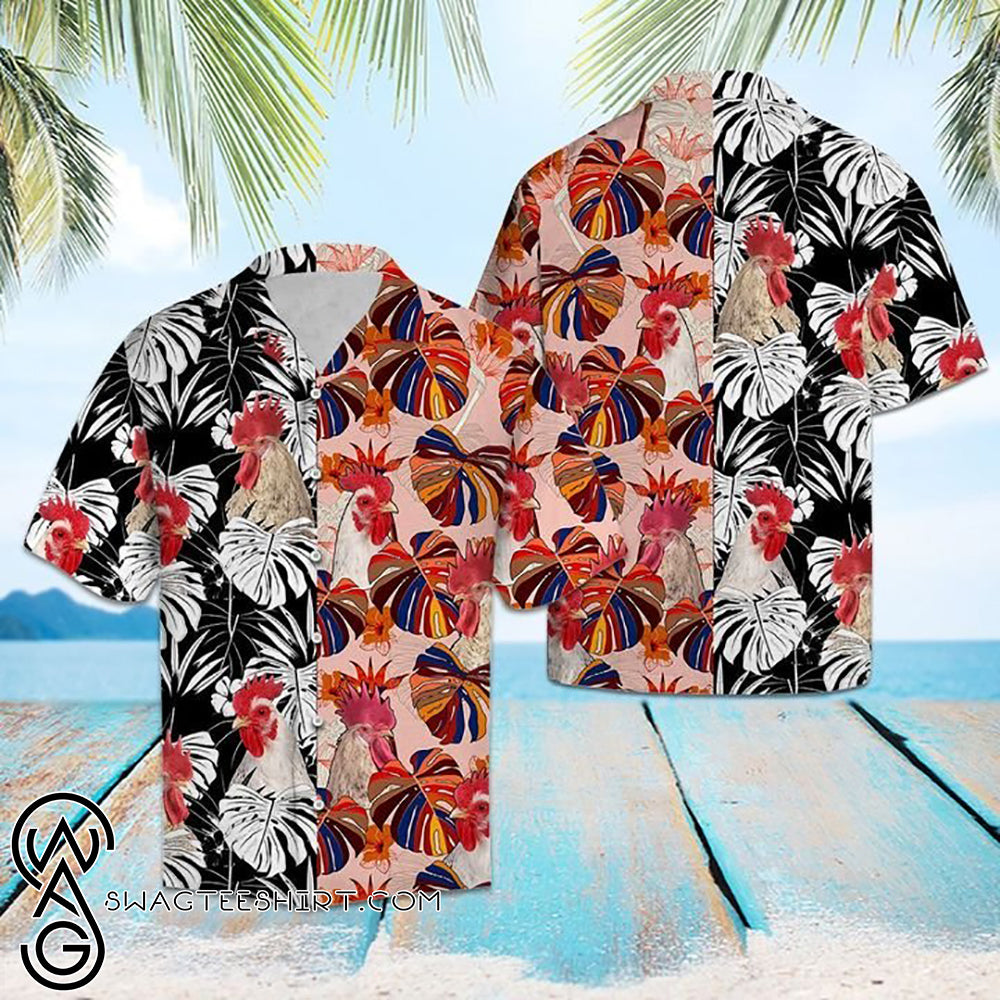 Tropical Rooster Floral Hawaiian Shirt{Size}