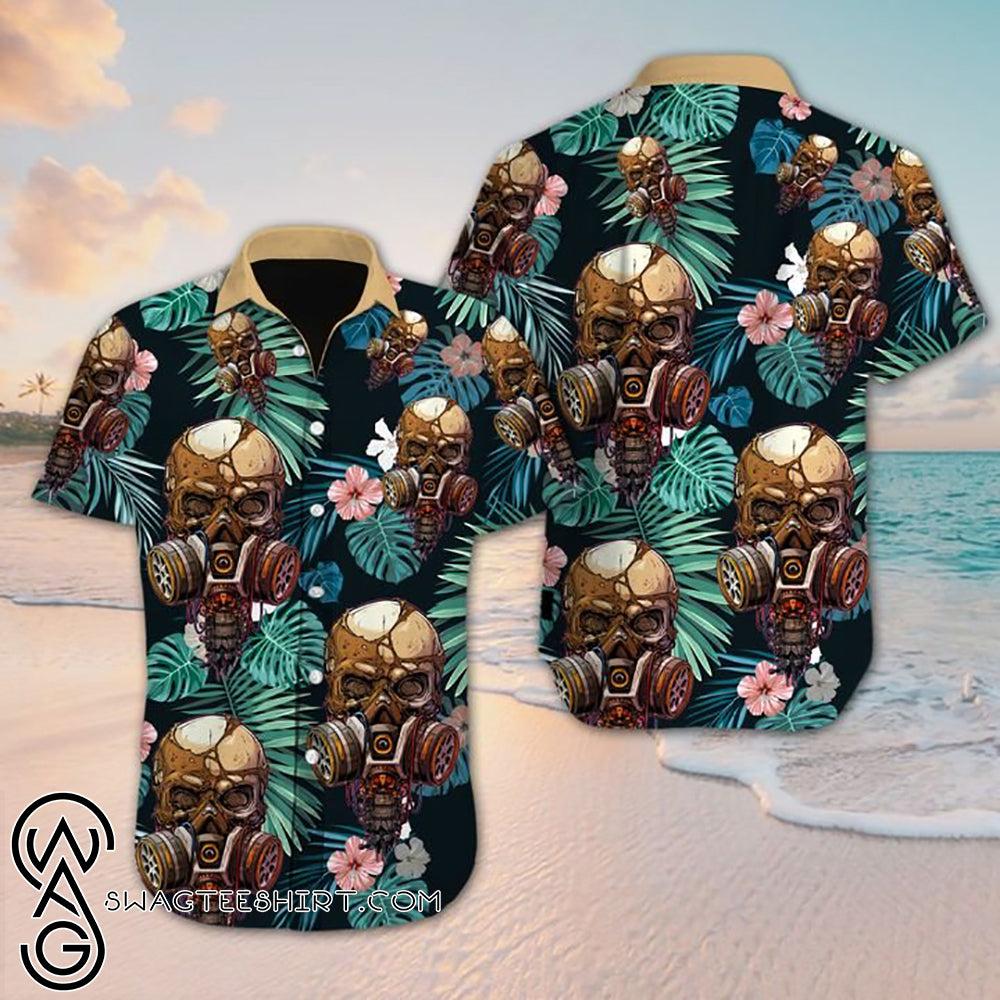 Tropical Skull Floral Hawaiian Shirt{Size}