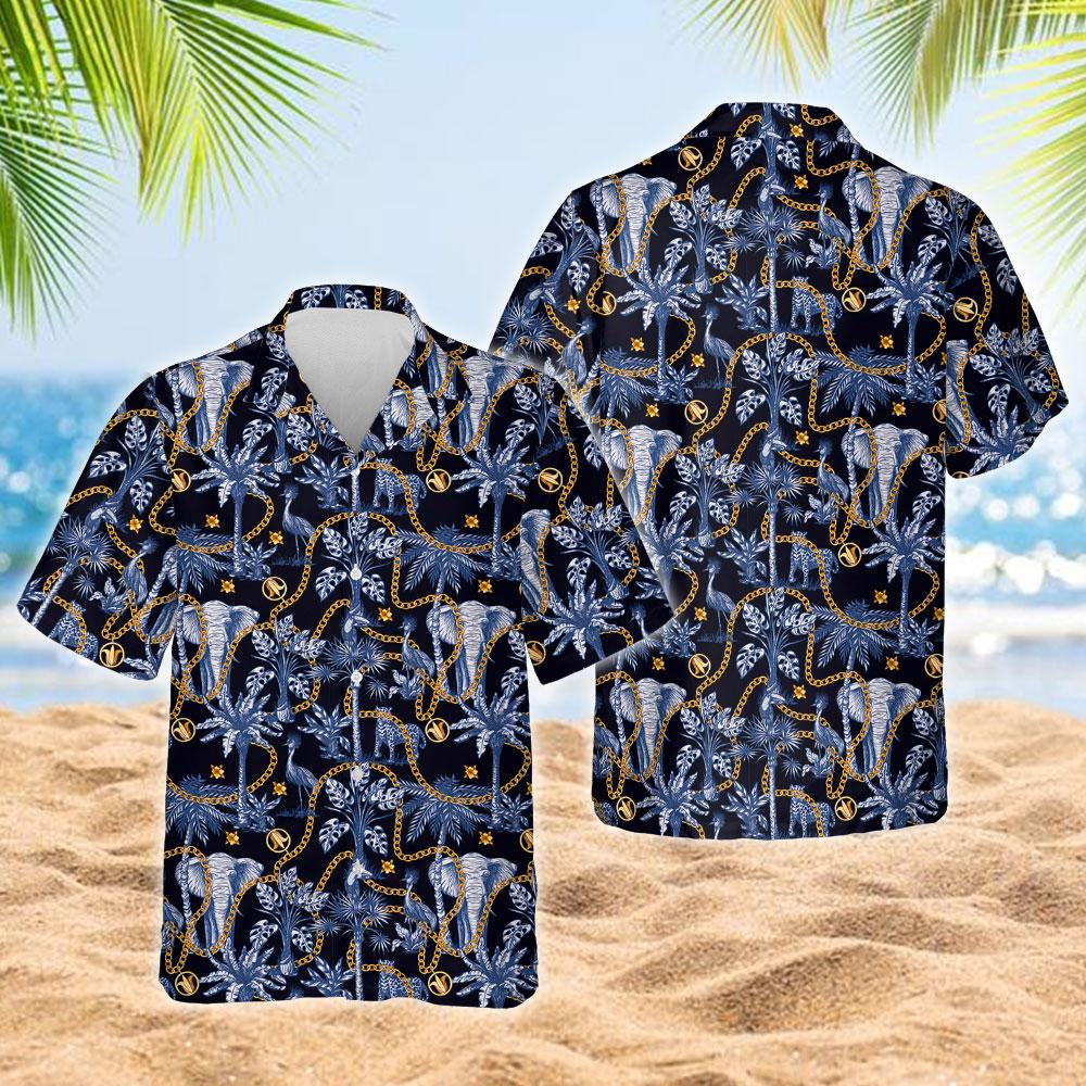 Tropical Trees And Jungle Animals Hawaiian Shirt{Size}