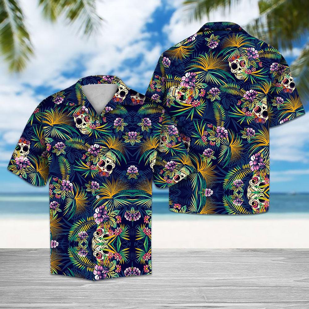 Tropical Blue Skull Hawaiian Shirt{Size}