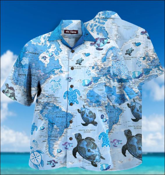 Turtle World Map Hawaiian Shirt â Dnstyles{Size}