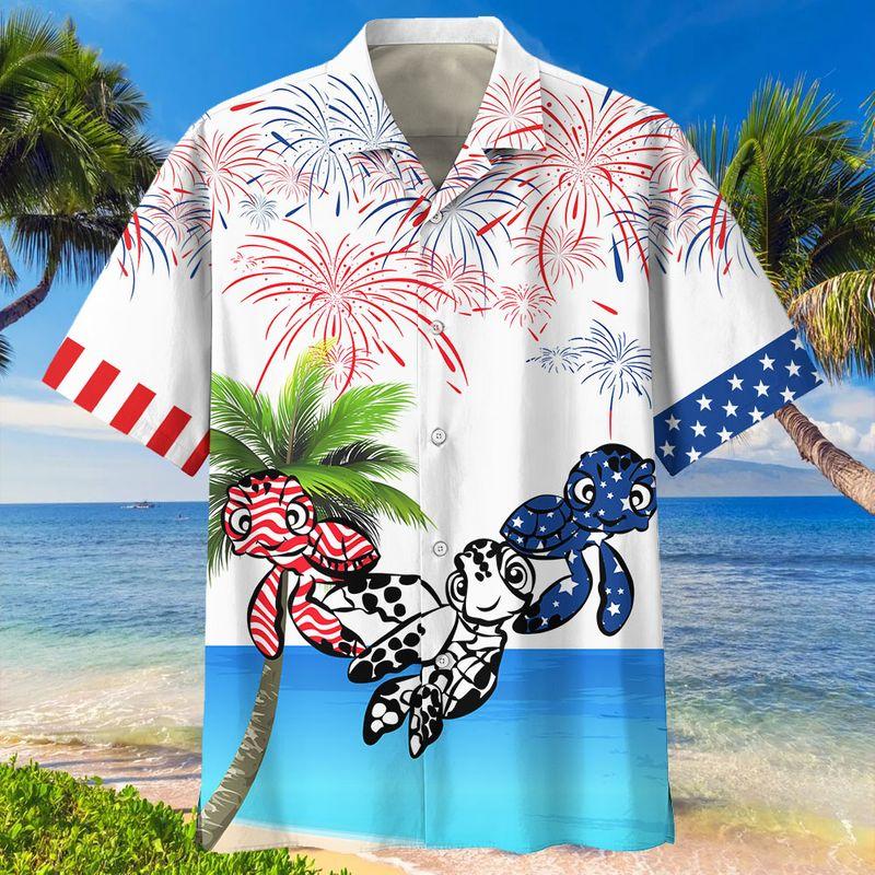 Turtle Hawaiian Shirt - Turtles Independence Button Down Shirts - Patriotic Gifts For Veterans{Size}