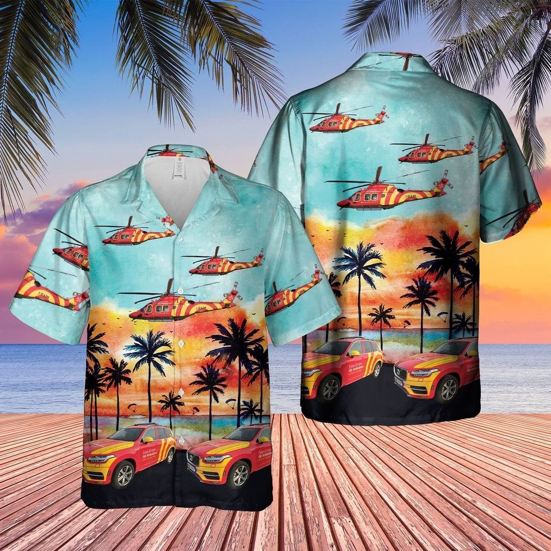 UK Air Ambulance Helicopter & Car Hawaiian Shirt | For Men & Women | Adult | HW9495{Size}