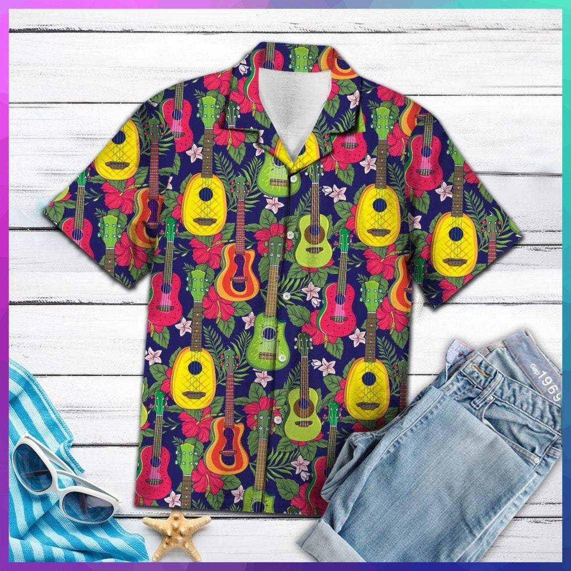 Ukulele Tropical Fruit Hawaiian Shirt | For Men & Women | Adult | HW5144{Size}