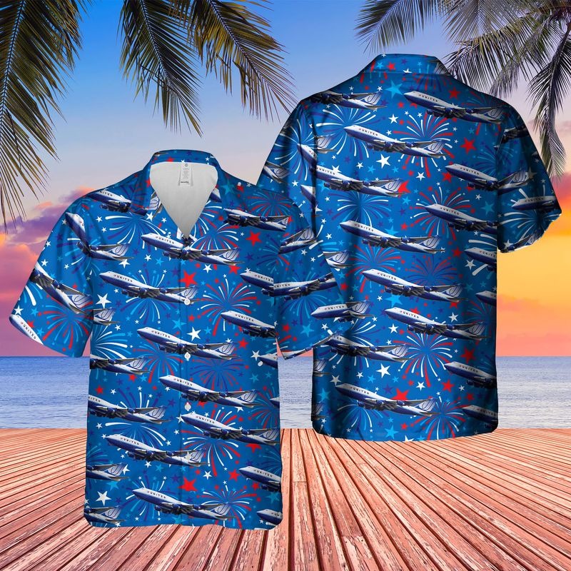 US Airlines 4 Boeing 747 422 4th of July Hawaiian Shirt{Size}