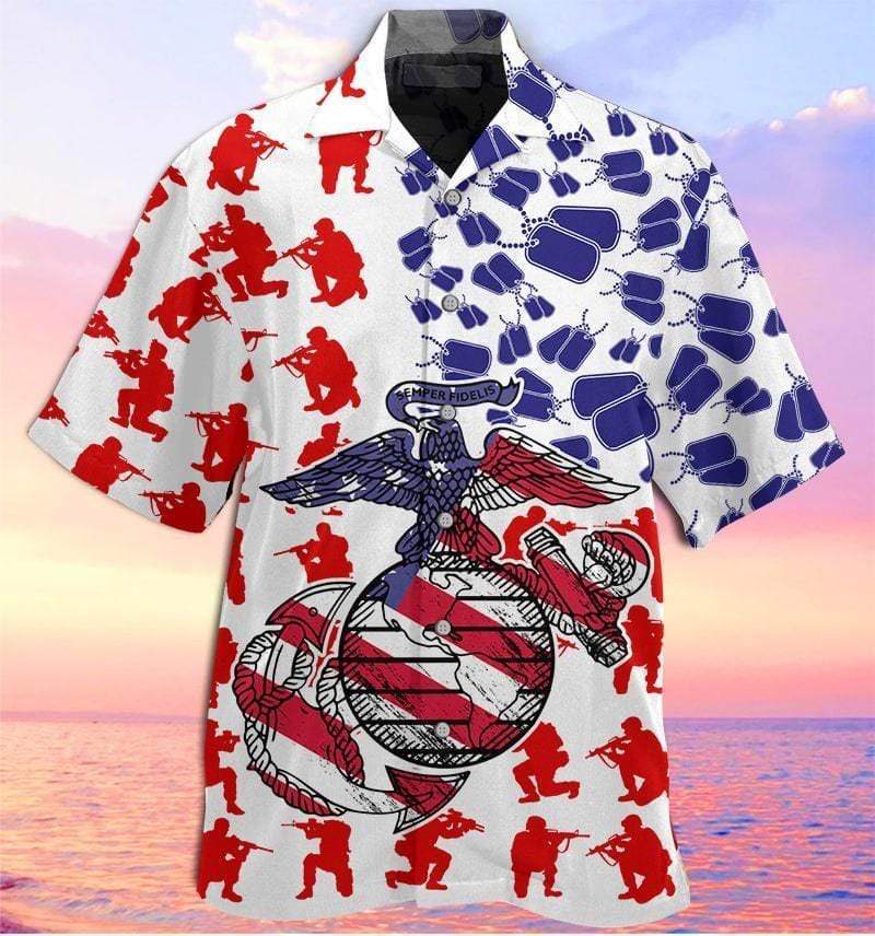 U.S Marine American Hawaiian Shirt | For Men & Women | Adult | HW8461{Size}