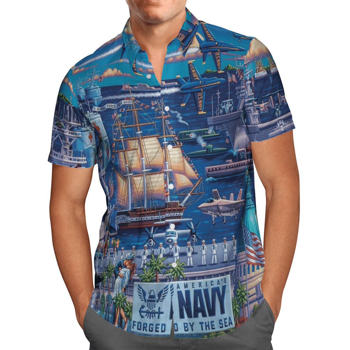 US Navy Forged By The Sea Hawaiian Shirt{Size}