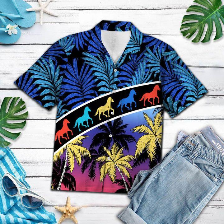 Vacation Tropical Coconut Palm Horse Hawaiian Shirt | For Men & Women | Adult | HW6576{Size}