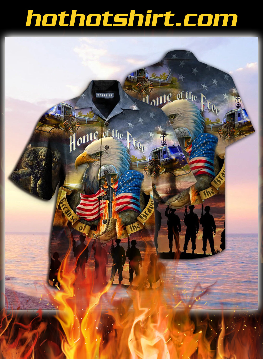 Veteran Eagle Home Of The Free Unisex Hawaiian Shirt{Size}