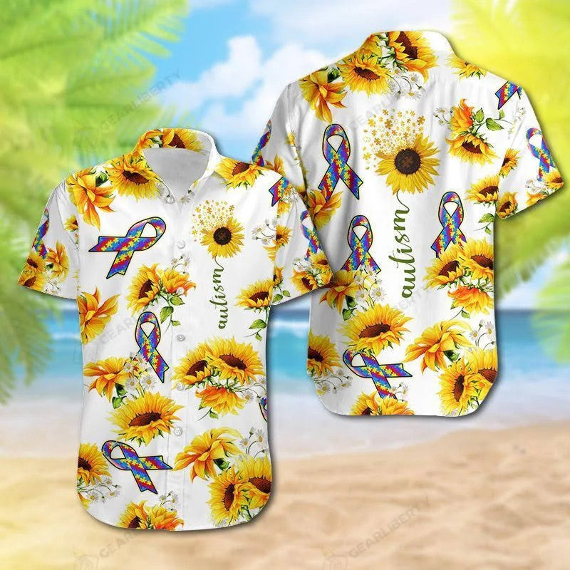 Tropical Summer Holiday Pattern Autism Sun Flower All Over Printed Hawaiian Shirt Size S - 5Xl{Size}