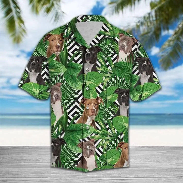 Summer Exotic Jungle Tropical American Pitbull All Over Printed Hawaiian Shirt Size S - 5Xl{Size}