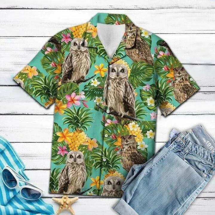 Tropical Pineapple Owl All Over Printed Hawaiian Shirt Size S - 5Xl{Size}