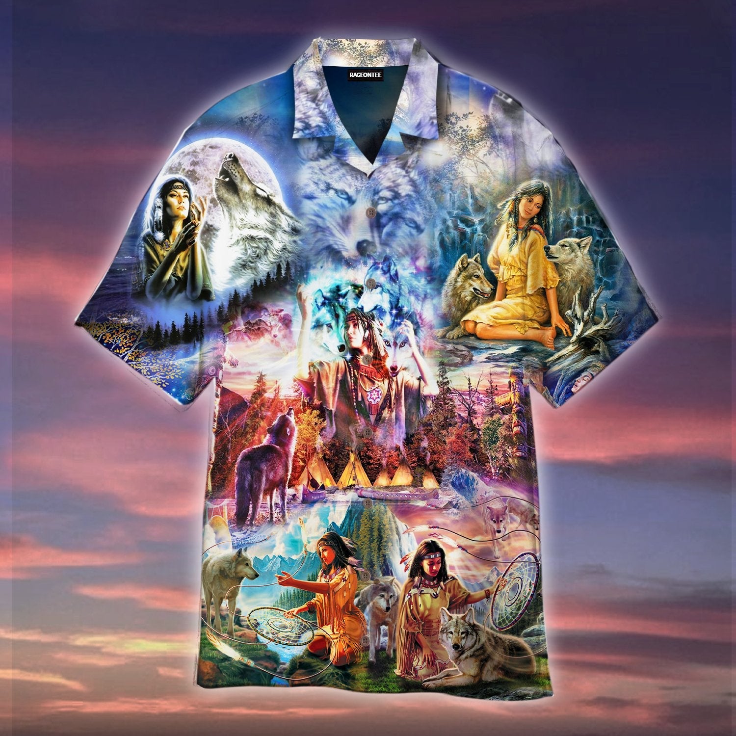 Woman Native American Wolf Hawaiian Shirt | For Men & Women | Adult | WT1250{Size}